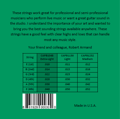 Robert Armand CAPB1048-3P Phosphor Bronze Acoustic Guitar Strings10-48 (3-sets)