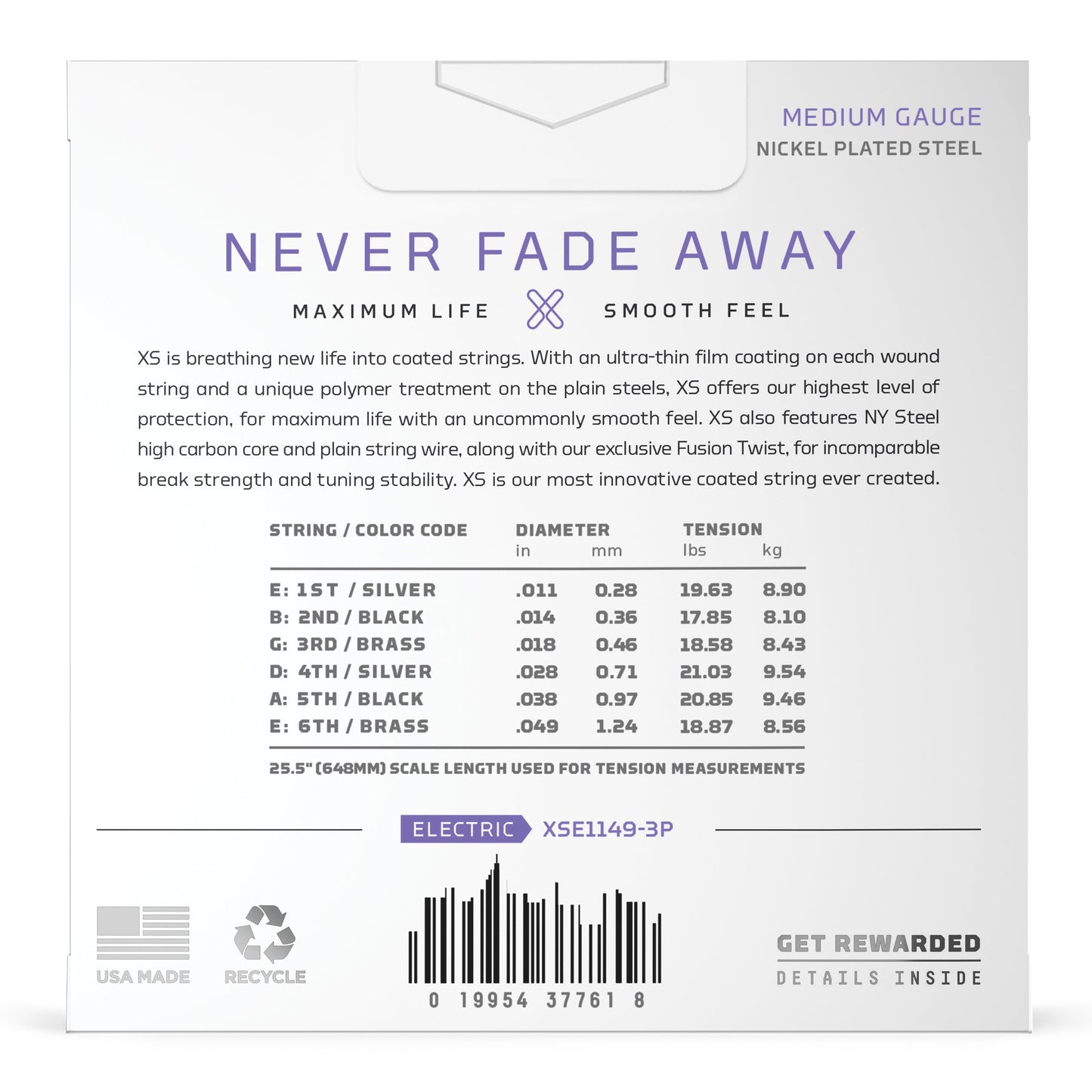 D'Addario XSE1149-3P Medium (11-49), XS Nickel Coated Electric Guitar Strings (3-SETS)