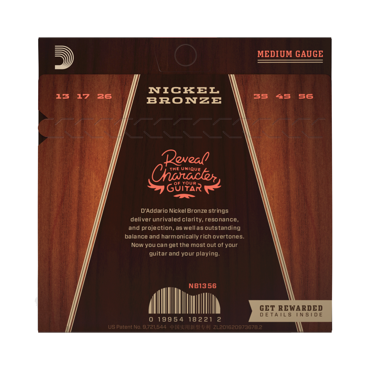 D'Addario NB1356-3P Nickel Bronze Acoustic Guitar Strings, Medium, 13-56 (3 SETS)