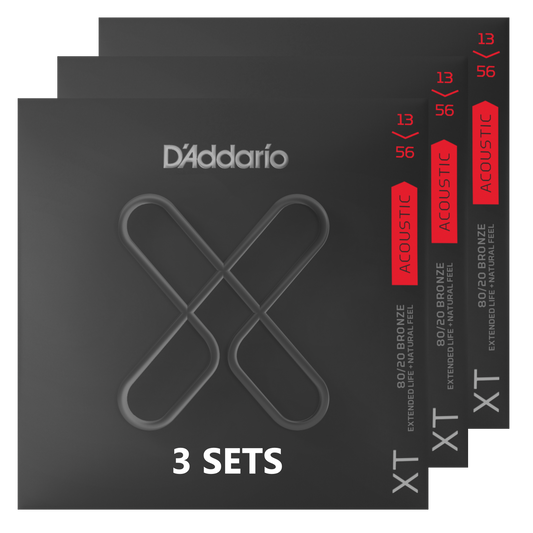 D'Addario XTABR1356 13-56 Medium, XT 80/20 Bronze Coated Acoustic Guitar Strings (3-SETS)